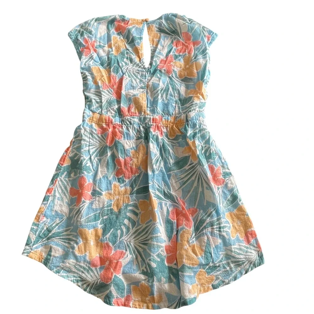 Abercrombie Kids Girls Blue Tropical Floral Metallic Lurex Lace Trim Dress 11/12